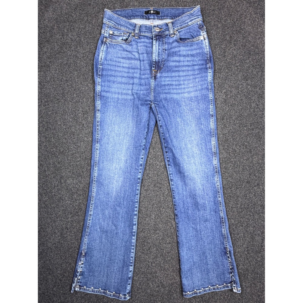 7 For All Mankind Jeans Womens 27 Blue Slim Kick Jukebox Studded Hem High Rise